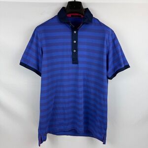 GREYSON Men's Blue Purple Striped Polo Shirt Short Sleeve Collar Button Size L
